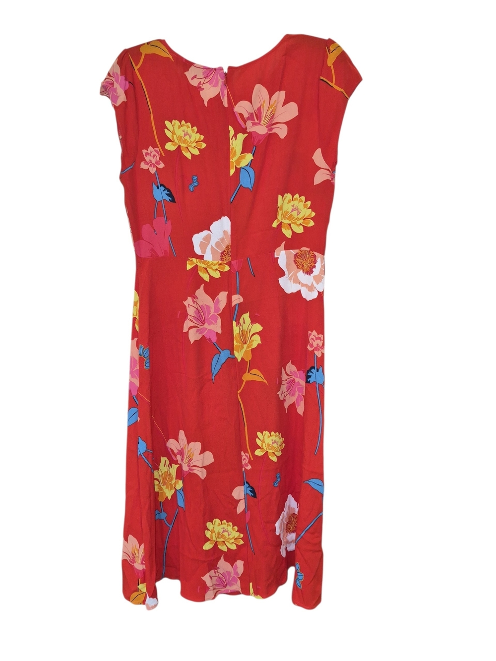 LOFT Red Floral Midi Dress with Pink & Yellow Blooms - Picture 2 of 3